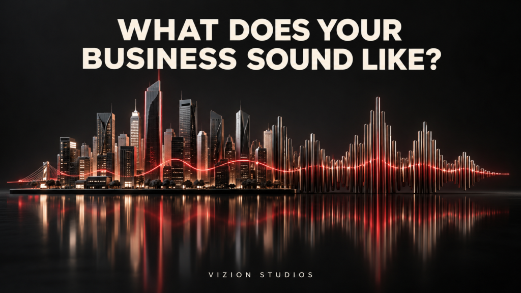City skyline transforming into an audio waveform for Vizion Studios.