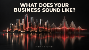 City skyline transforming into an audio waveform for Vizion Studios.